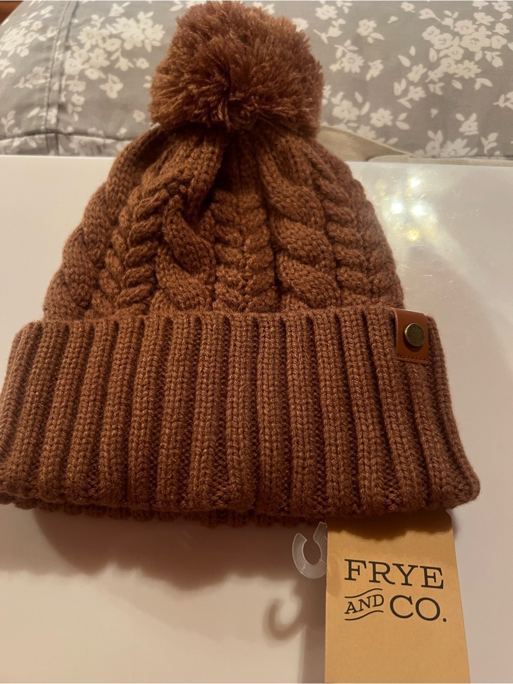 Frye and Co. Cognac Cable Knit Beanie, new with tag